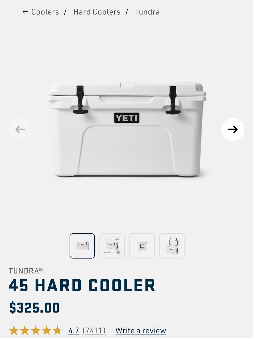 Yeti White Hard Cooler with Black Accents